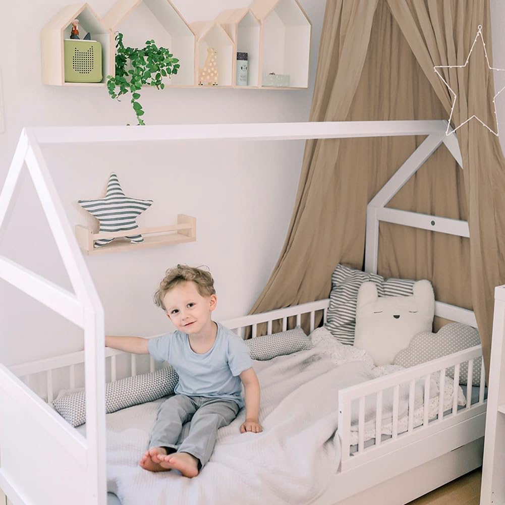 Aolso Baldacchino per bambini e bambine, 245 cm, tenda per letto rotondo, lettino con tenda sospesa, zanzariera, crepe (beige)