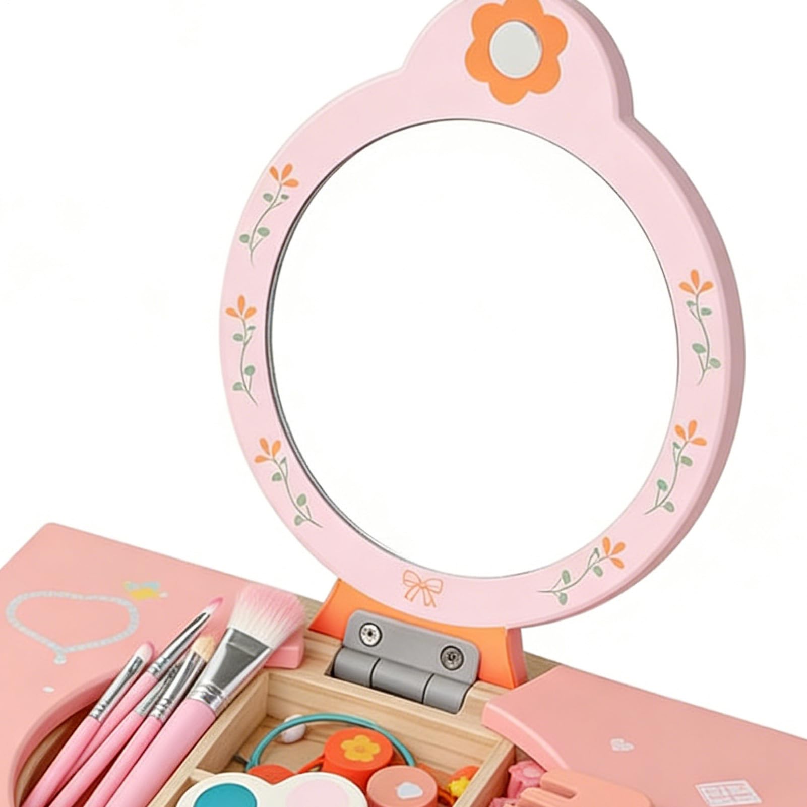 Toeletta Giocattolo,Scrivania Trucco in Legno Pieghevole con Specchio - Trucco Per Bambine Da Gioco Di Ruolo Con Pettine E Cosmetici | Per Carnevale Compleanno Natale Casa e Gioco Creativo