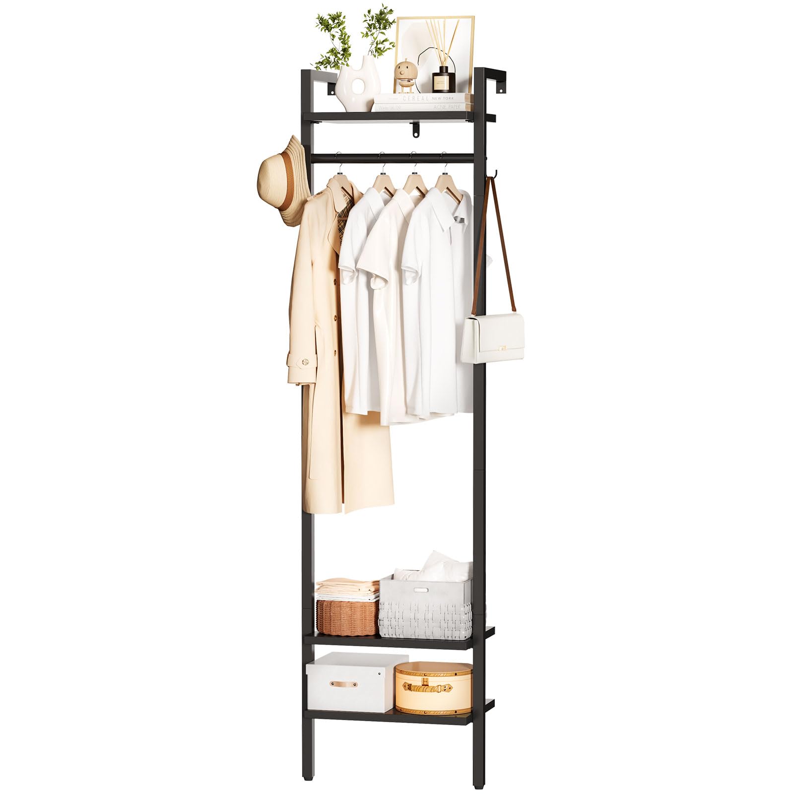 YMYNY Wandgarderoben mit Ablage, Garderobenständer, 180CM Kleiderständer, Freistehender hoher Schrankorganizer, Industrieller für Kleidung, Flur, Schlafzimmer, Schwarz HGR003B