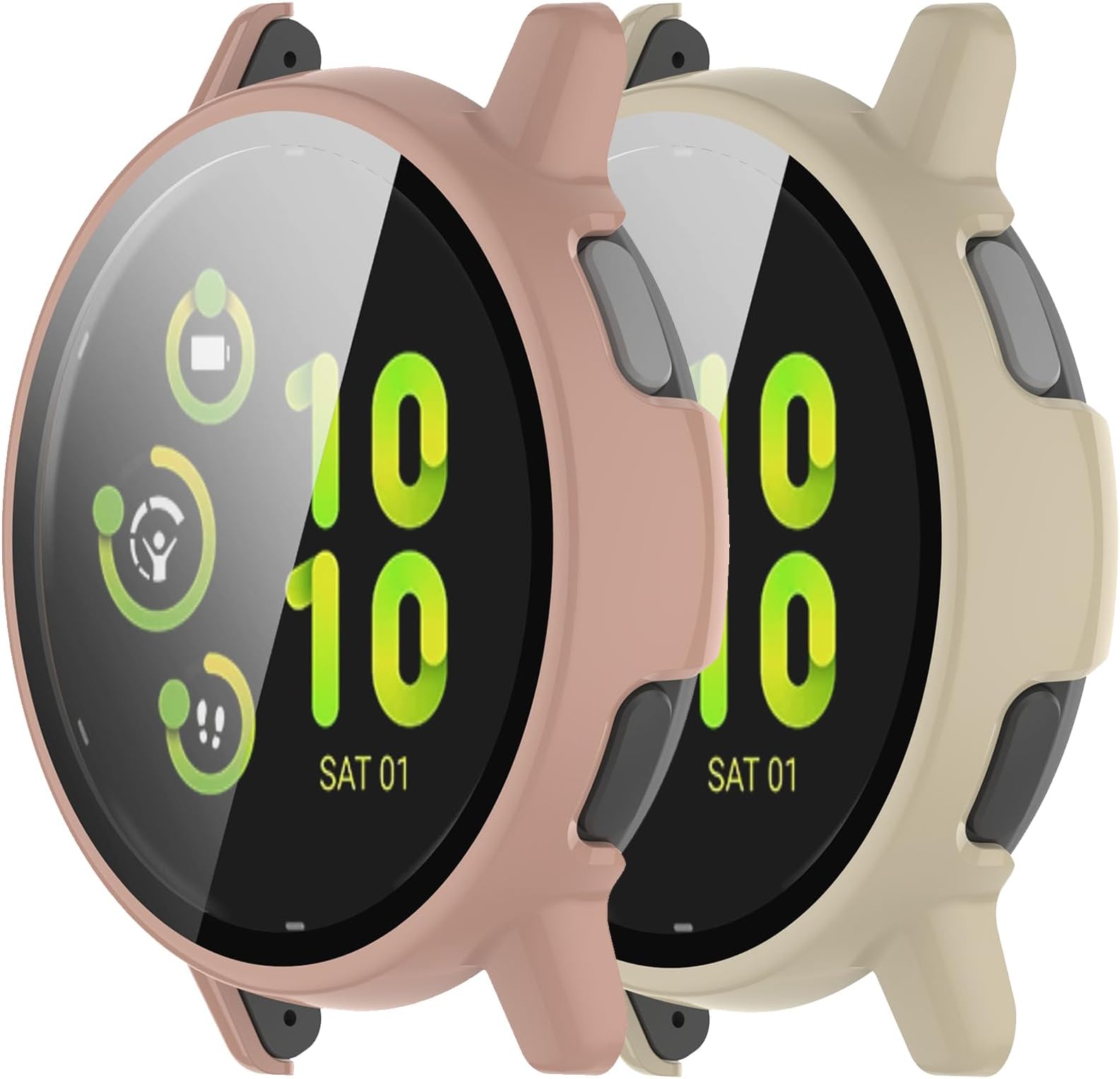 Intended for Garmin Vivoactive 5 Screen Protector with Tempered Glass Film Hard PC Bumper Full Cover Shell Smartwatch Accessories for Garmin Vivoactive 5 Case (Pink&Apricot)