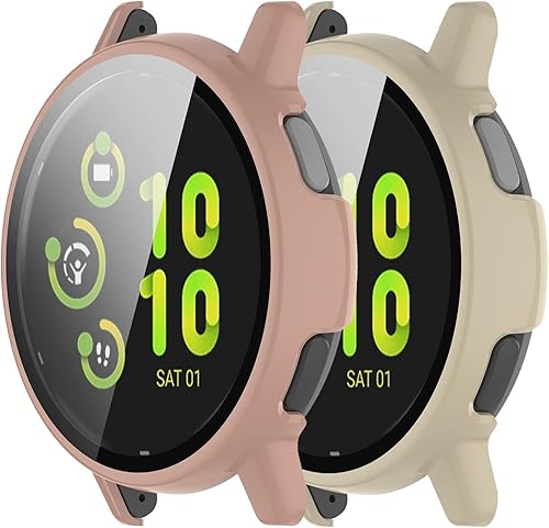 Miniatura 9 de Protector de pantalla diseñado para Garmin Vivoactive 5 con película de vidrio templado, carcasa de policarbonato duro, cubierta completa,