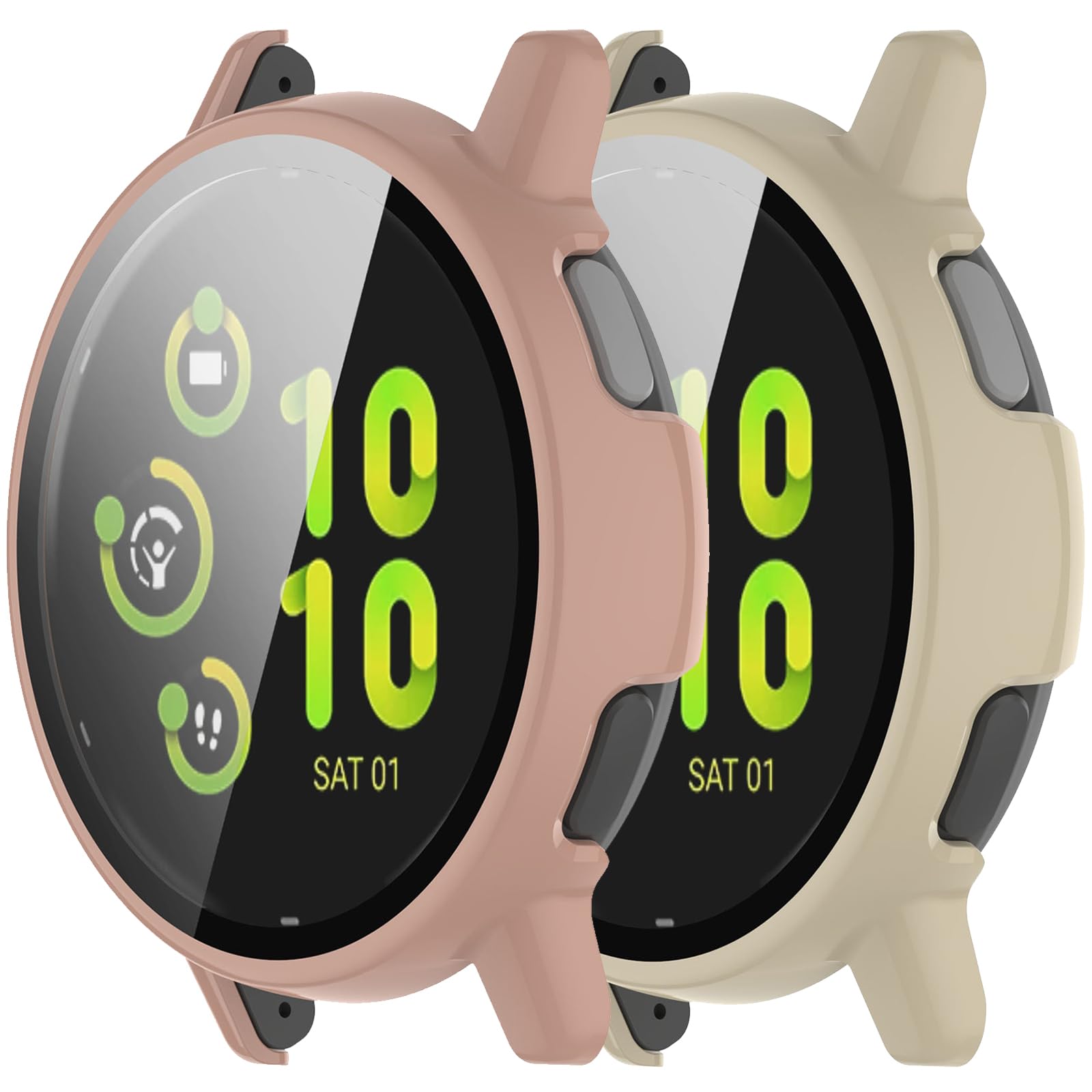Intended for Garmin Vivoactive 5 Screen Protector with Tempered Glass Film Hard PC Bumper Full Cover Shell Smartwatch Accessories for Garmin Vivoactive 5 Case (Pink&Apricot)
