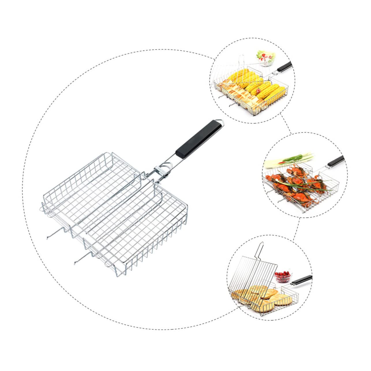 BESPORTBLE Griglia da Barbecue in Acciaio Inox Supporto Portatile per Verdure e Pesce, Accessorio per Grigliare al Carbonella