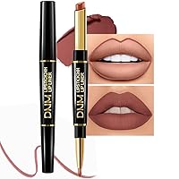 Vista 35 de evpct 1Pcs Kit de delineador de labios y lápiz labial rojo oscuro profundo para mujer, kit de labios mate con delineador de labios, manchas