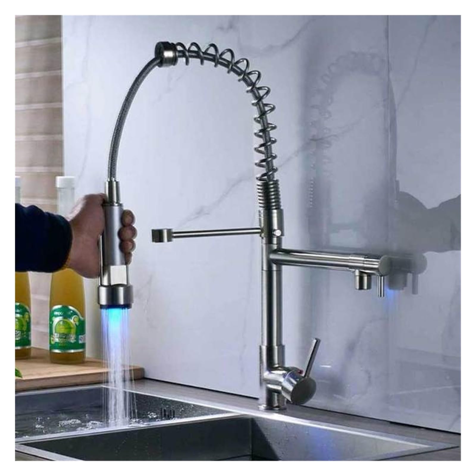 Mitigeur de cuisine LED chrome avec douchette extractible