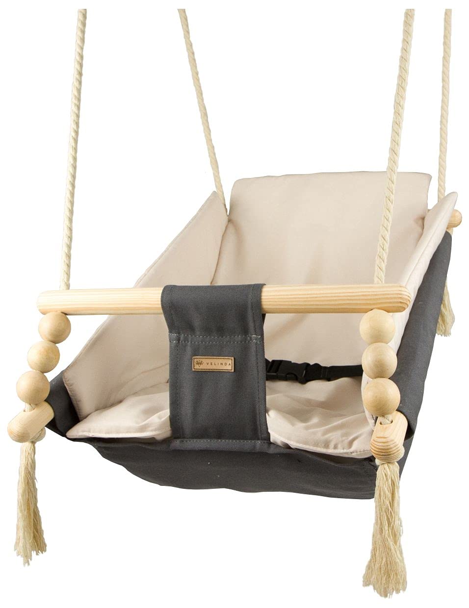 Babyschaukel Kleinkindschaukel Babyliegeschaukel Stoffschaukel Babywippe Wiege (Muster: grau-beige)