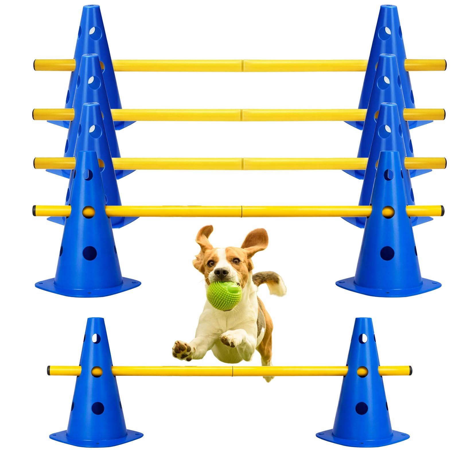 Bcuuozeeing 5-Piece Sports Hurdle Set, Agility Set Dogs, Small, Cavaletti Dog Hurdles Set, 10 Cones + 5 Bars Agility Hurdles, Hurdles Set for Coordination Training