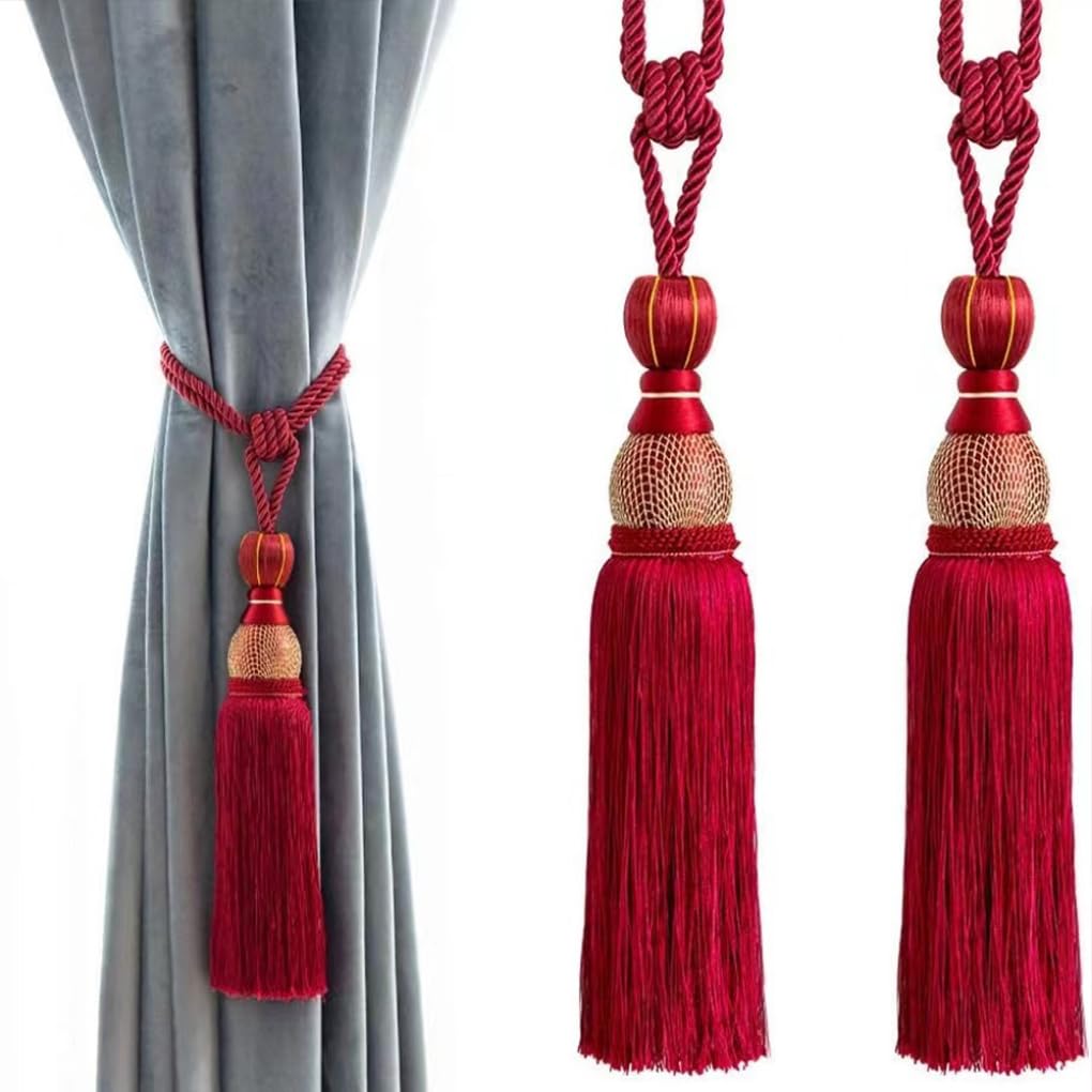 Lot de 5 rideaux à pompons polyvalents pour décoration de chambre, facile à entretenir, en polyester durable, accessoires de chambre, décoration de la maison, doré 1