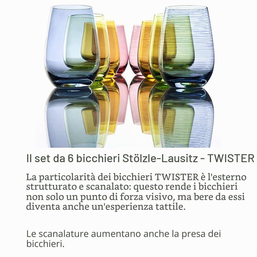 Stölzle Lausitz Bicchieri Acqua Twister Ambra – Set 6 Bicchieri 465 ml in Cristallo Senza Piombo – Bicchieri Moderni per Acqua Succo e Cocktail – Resistenti agli Urti e Lavabili in Lavastoviglie