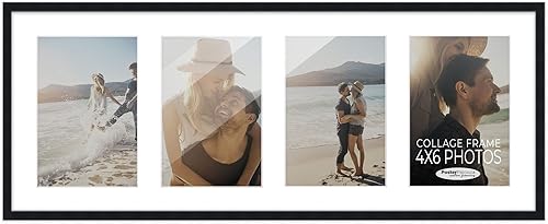 Miniatura 1 de Poster Palooza Marco de collage con acabado negro, tapete blanco, con capacidad para cuatro fotos de 4 x 6, acrílico resistente a los rayos UV,