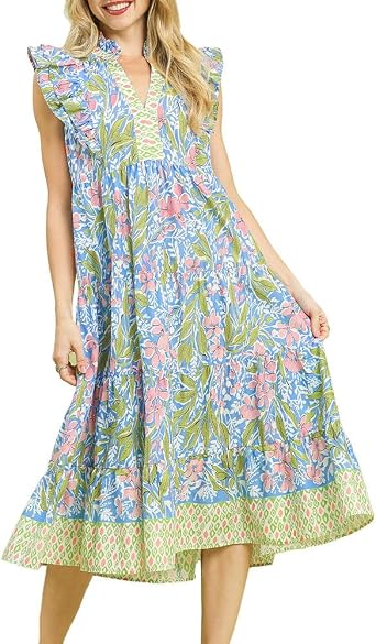 Umgee USA Mix Floral Tiered Midi Dress