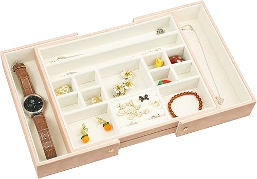 Dnxao Bandeja organizadora de joyas extensible, bandejas organizadoras de joyas de terciopelo para cajones, anillos, aretes, collares, pulseras,