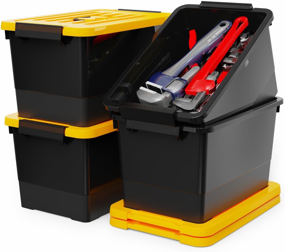 Amazon.com - WYT 17 Quart Stackable Plastic Storage Bins with Yellow ...