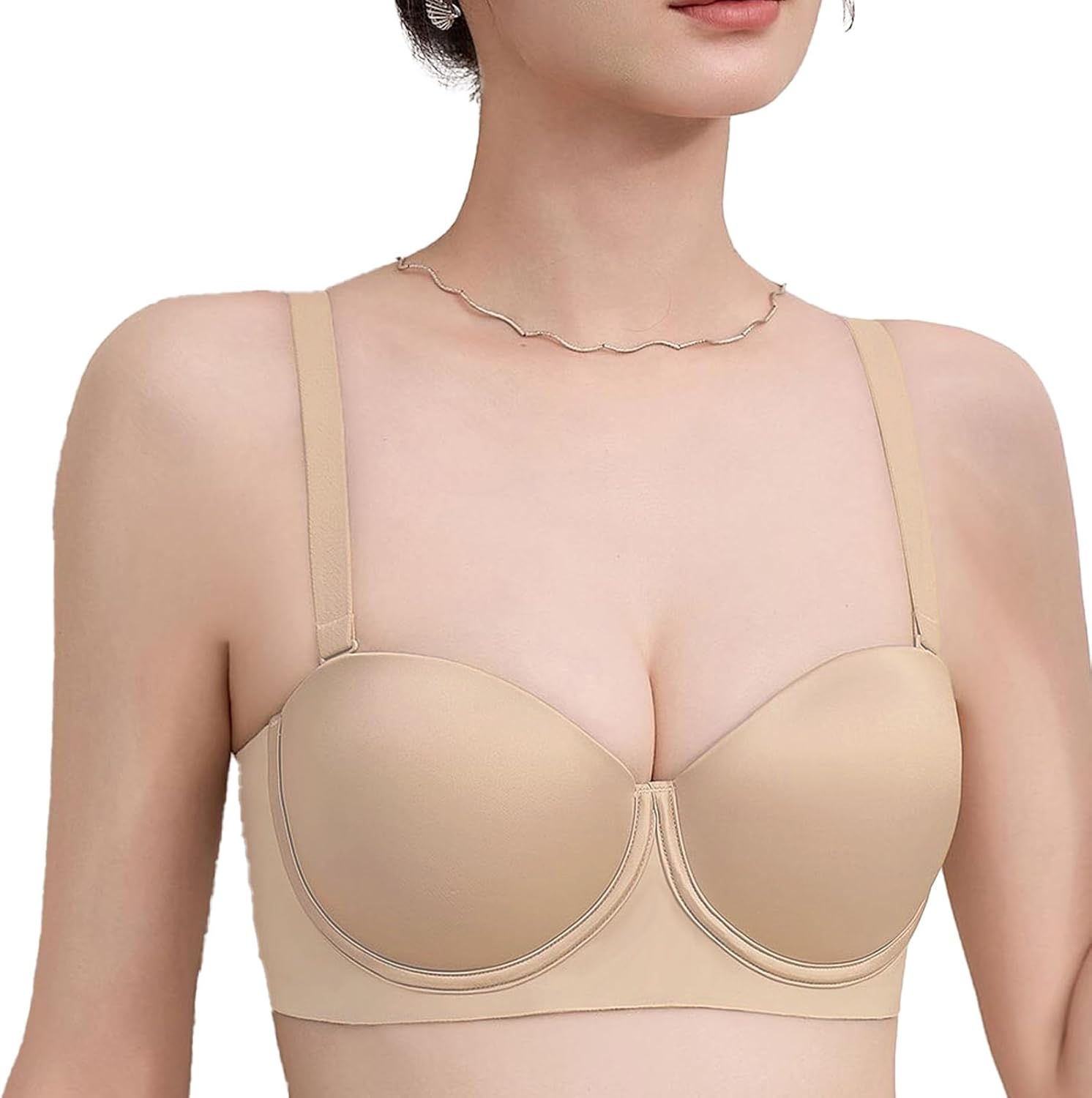 Women's Wireless Push Up Bra, Light Satin Demi Cup- Comfortable Supportive Bras Skin-Friendly Bras