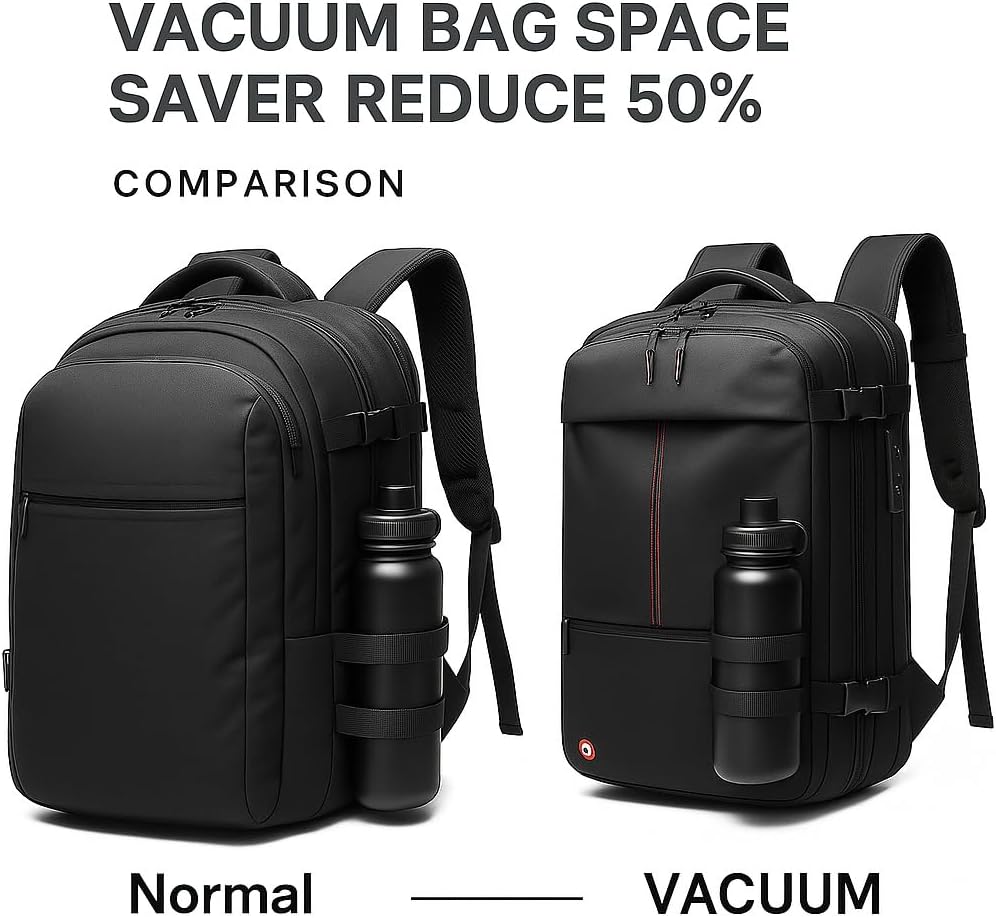 Vacuum Storage Backpack for Travel – 40L Expandable Compression Bag with Pump, Water-Resistant Luggage, Space Saver with TSA Lock – Free Water Bottle Included