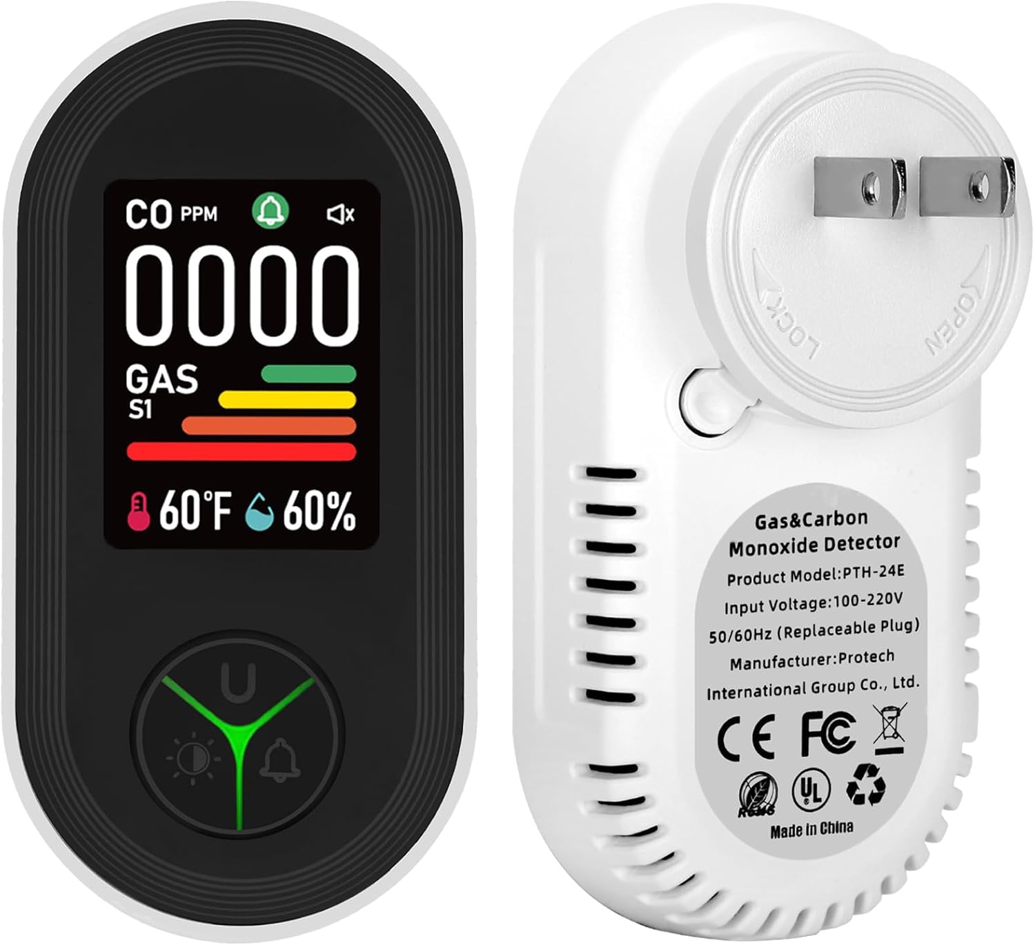 Front and back view of the Lunarlipes 4-in-1 CO and Gas Detector