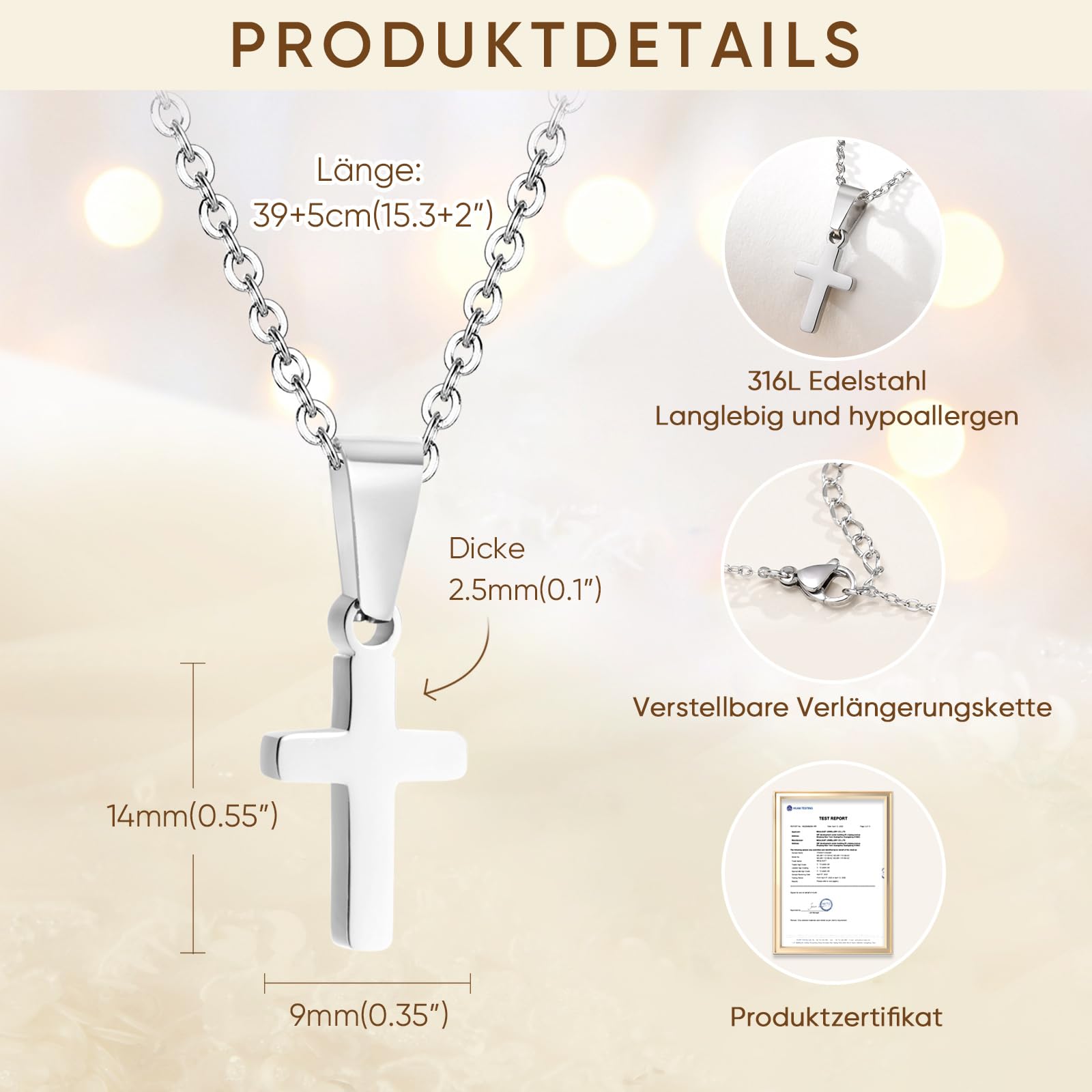 XUANPAI Cadena de cruz regalos para hijo hija collar - colgante de cruz para niños de acero inoxidable plata oro cadena de cruz regalos para adolescentes Navidad regalo de cumpleaños para niños niñas