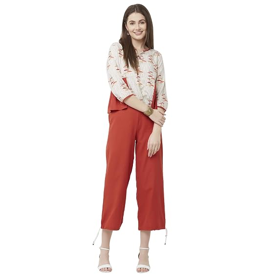 Printed Cotton Crop Top Pant Set 