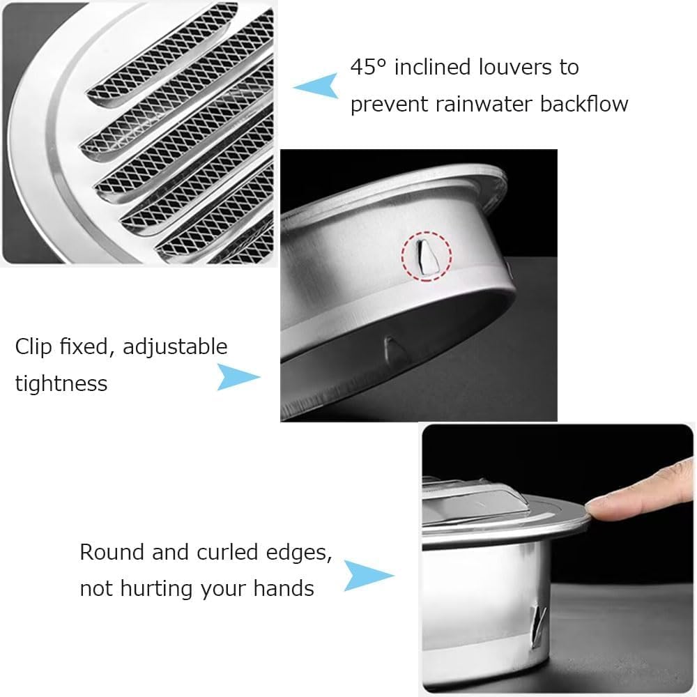Dryer Vent Cover, Round Wall Vent Cap, Vent Hood Flat Ducting Ventilation Air Vent Wall Air Outlet Weatherproof Exhaust Cover