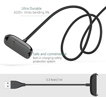 2 Pack Charger Cable for Fitbit Inspire 2 Smartwatch, USB Charging Cord Replacement for Inspire 2 Charger, Black (3.3ft+3.3ft)