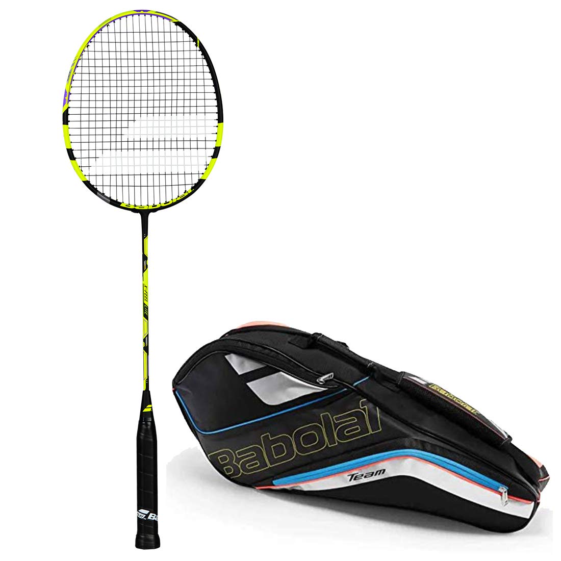 BABOLAT X-Feel LITE HIGH Modular Full Graphite UNSTRUNG Badminton Racket with Blue White Holder X4 Single Compartment KITBAG-image-47