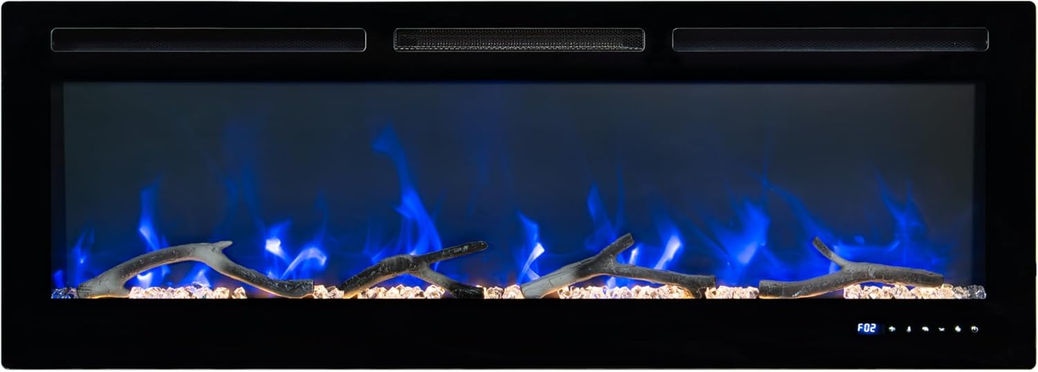 50" Smart Wall Mount Electric Fireplace, 1500W Heater with 12-Color LED Flame Effect, Touch Screen & Remote Control, Timer & Thermostat, for Living Room, Bedroom Indoor Use