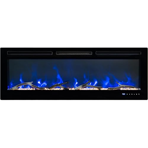 50" Smart Wall Mount Electric Fireplace, 1500W Heater with 12-Color LED Flame Effect, Touch Screen & Remote Control, Timer & Thermostat, for Living Room, Bedroom Indoor Use