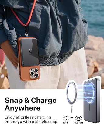 TORRAS MiniMag Power Bank,Ultra-Slim 10,000mAh Magnetic Wireless Portable Charger, 22.5W Fast Charging iPhone Air Magnetic Battery Pack Designed for iPhone 17 Pro Max/17 Pro/Air/16/15/14/13/12, Gray