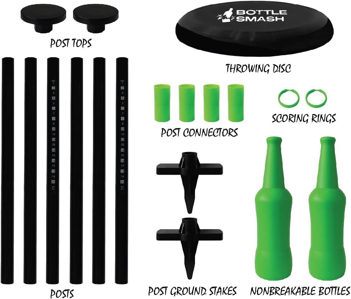 Grip Bottle Smash Disc Toss Game - Outdoor Activity - Indestructible Plastic Bottles