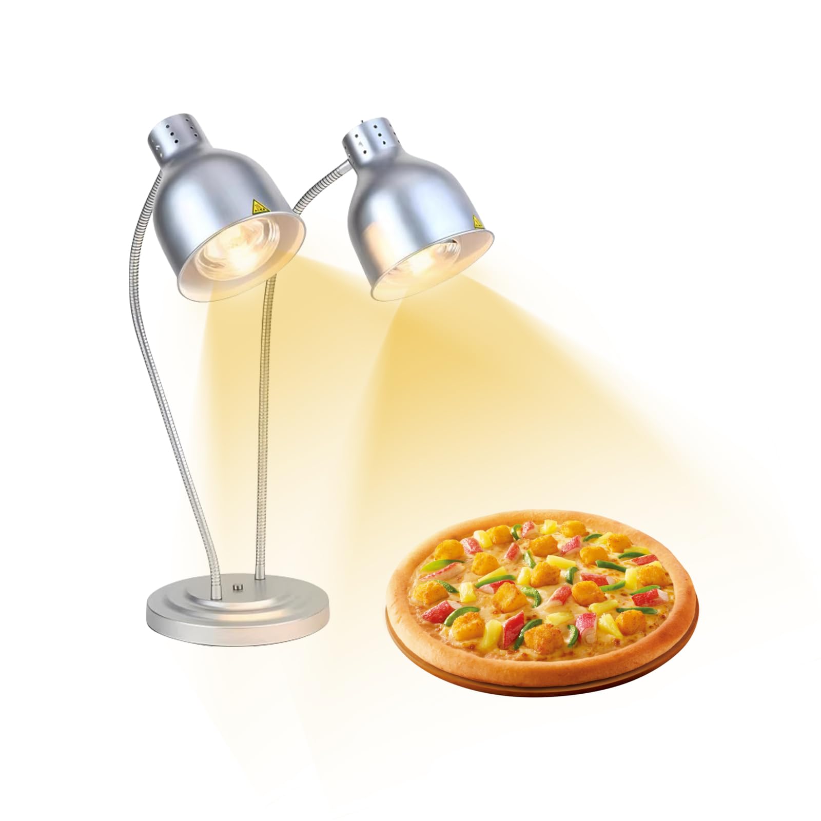 Lampe chauffante de cuisine - 250 W - Lampe infrarouge - Double tête - Autonome - Pour buffets, salle à manger, hôtels, commerciaux, maintien au chaud - Argenté