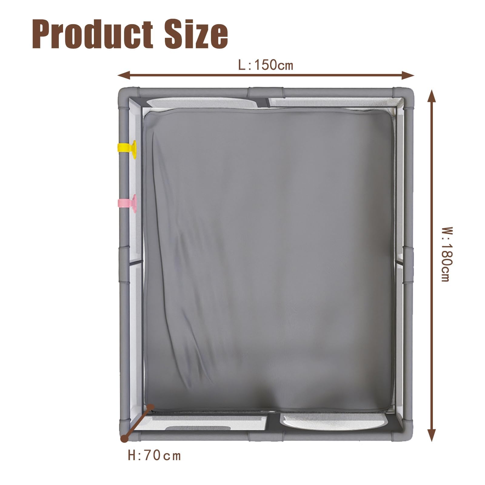 Box per bambini, 150 x 180 cm, con 2 anelli di trazione | base antiscivolo, porta con cerniera interna, tessuto Oxford impermeabile, tubi in acciaio ispessito