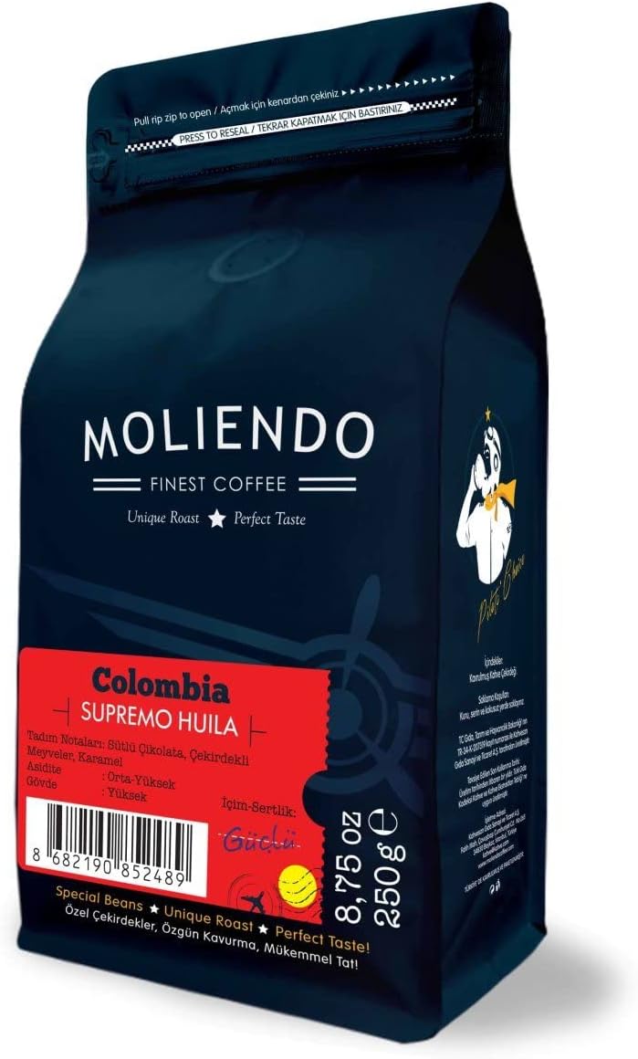 Moliendo Finest Coffe Colombia Supremo Huila Yöresel Kahve (Çekirdek) 250 g