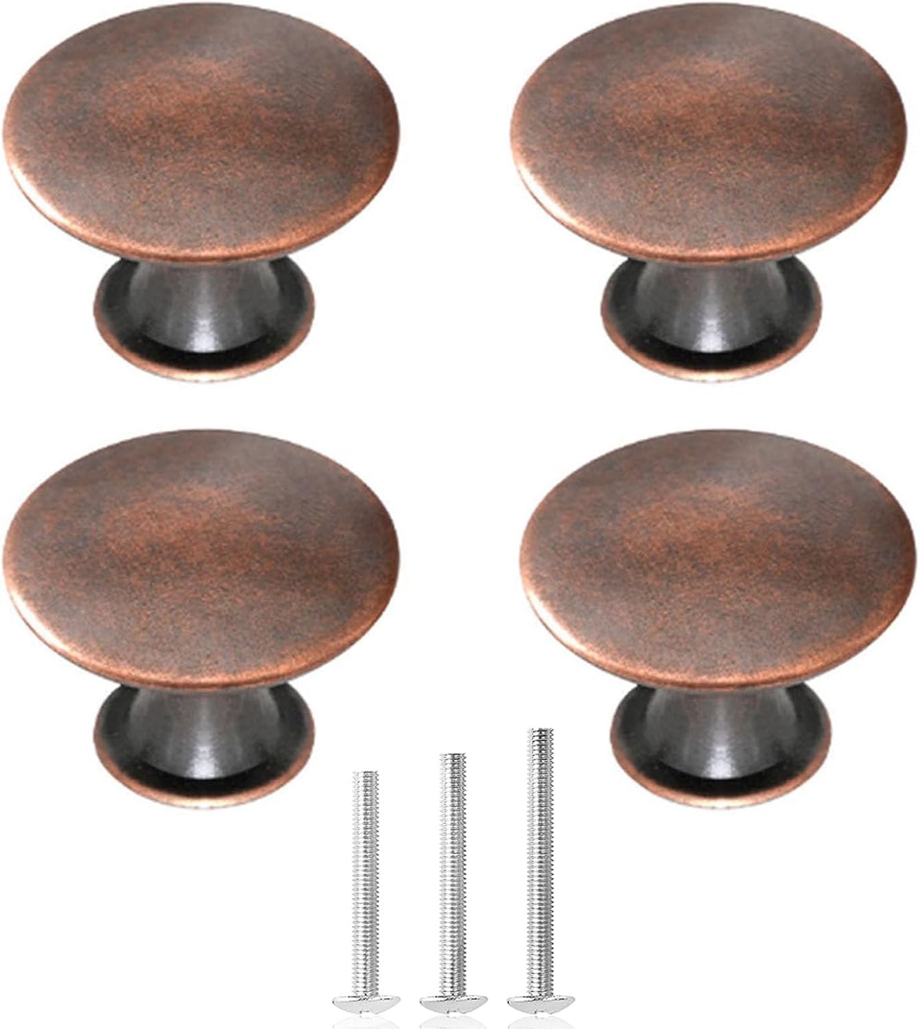 4X Copper Drawer Knobs Oil Rubbed Cabinet Knobs Bronze Round Antique Dresser Door Knob Pull Handles 30mm/1.18in for Closet Chest Bathroom Kitchen Furniture Cupboard (Red/Copper)