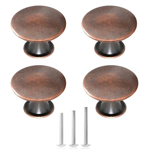 OctinPris Copper Drawer Knobs 4 Pack Oil Rubbed Cabinet Knobs 30mm | Bronze Round Antique Closet Door Knob Pull Handles 30mm/1.18in for Dresser Chest Bathroom Kitchen Cupboard (Red/Copper)