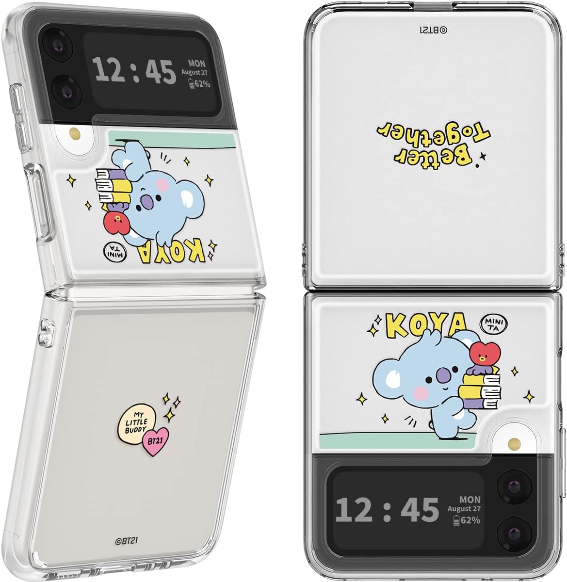 BT21 Designed for Galaxy Z Flip 4 Case (2022) Official Merchandise My Little Buddy Clear Phone Case, KOYA