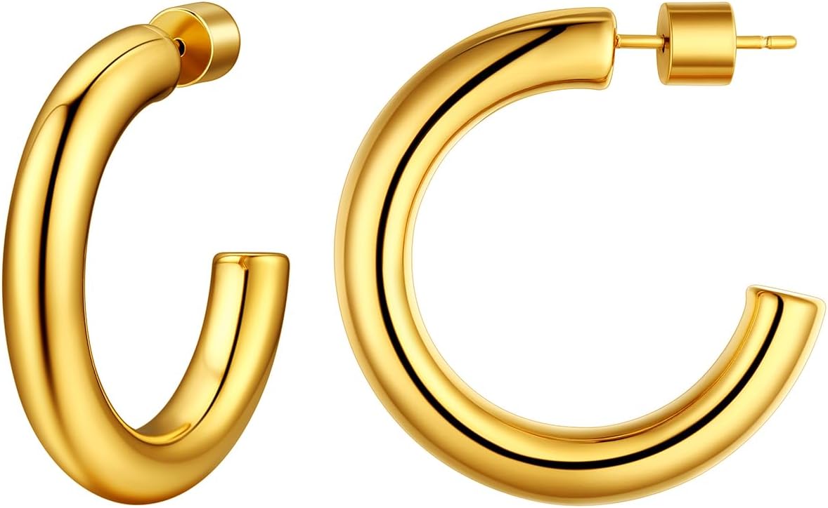 Orecchini A Cerchio Catena ChainsHouse In Acciaio Inox | 30/40/60 Mm | Tubo Grande E Spesso | Argento, Oro, Nero - 3