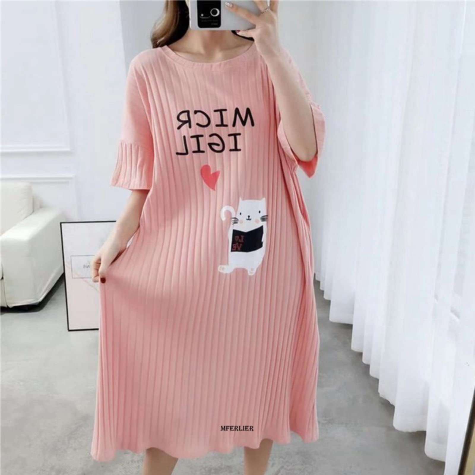 Shwing Nightgown Big Size Women Sweet Long Night Dress Sleepwear