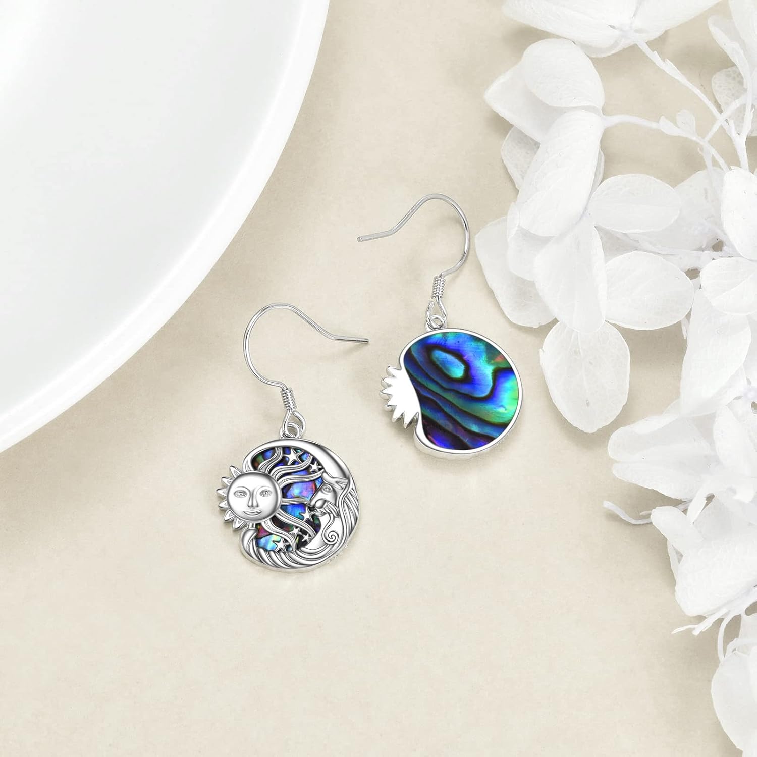 Sun and Moon Earrings Sterling Silver Dangle Drop Earrings Abalone Shell Jewelry Birthday Gifts for Women - Image 4