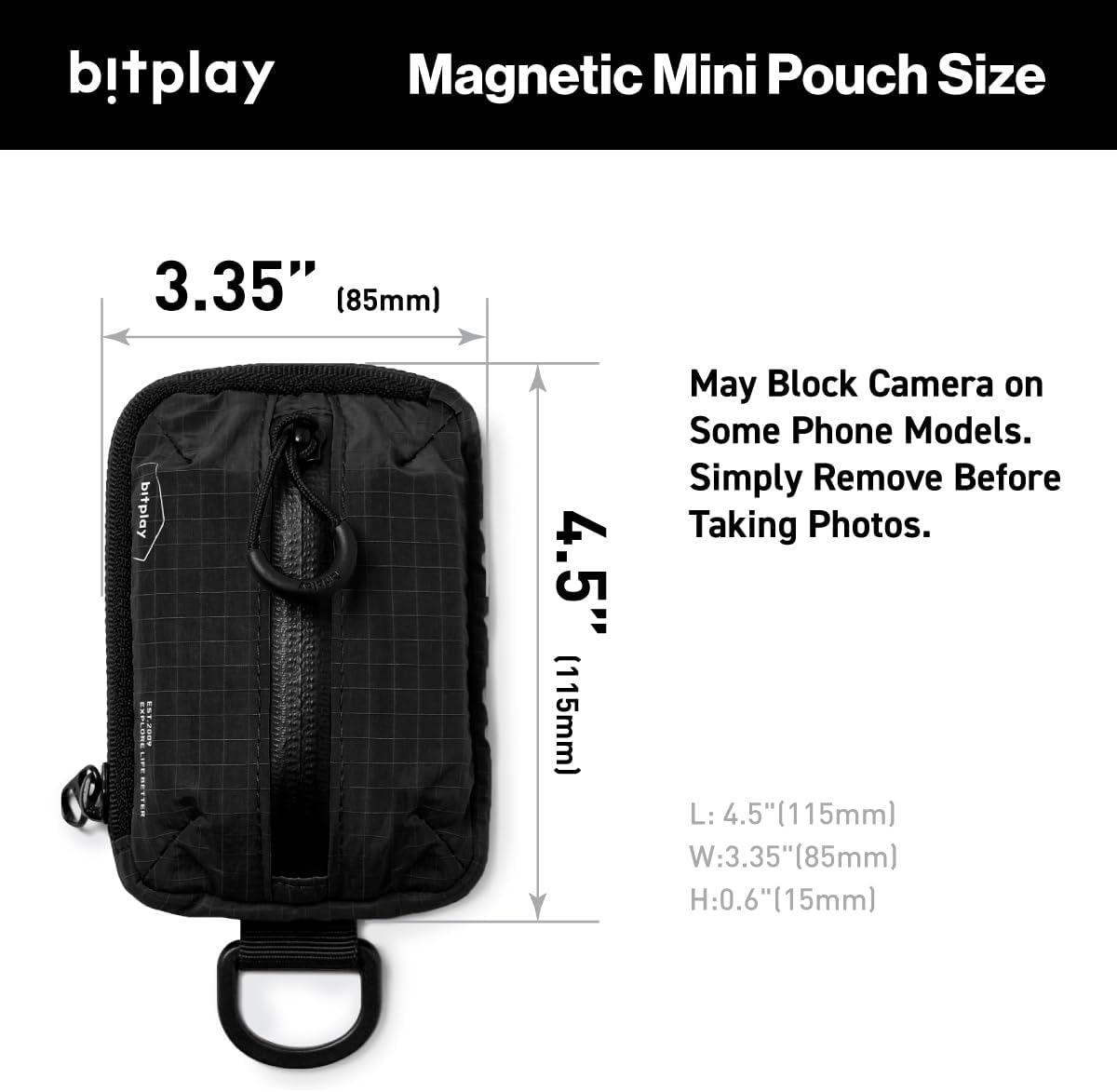 bitplay Magnetic Mini Pouch with Metal Ring Sticker, Phone Wallet Compatible for MagSafe, Dark Grey