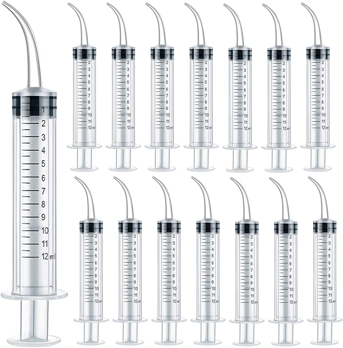 GXXMEI 15PCS 12ml/cc Dental Syringe with Curved Tip & Measurement Disposable Graduated Dental Irrigation Syringe for Oral Dental Care, Tonsil Stones Removing, Lab, Feed Small Pet