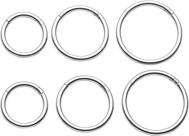 PiercingJak 6-8pcs 16G Stainless Steel Clip on Closure Round Ring Tragus Cartilage Nose Hoop Earring Hoop Septum Piercing 6-10mm