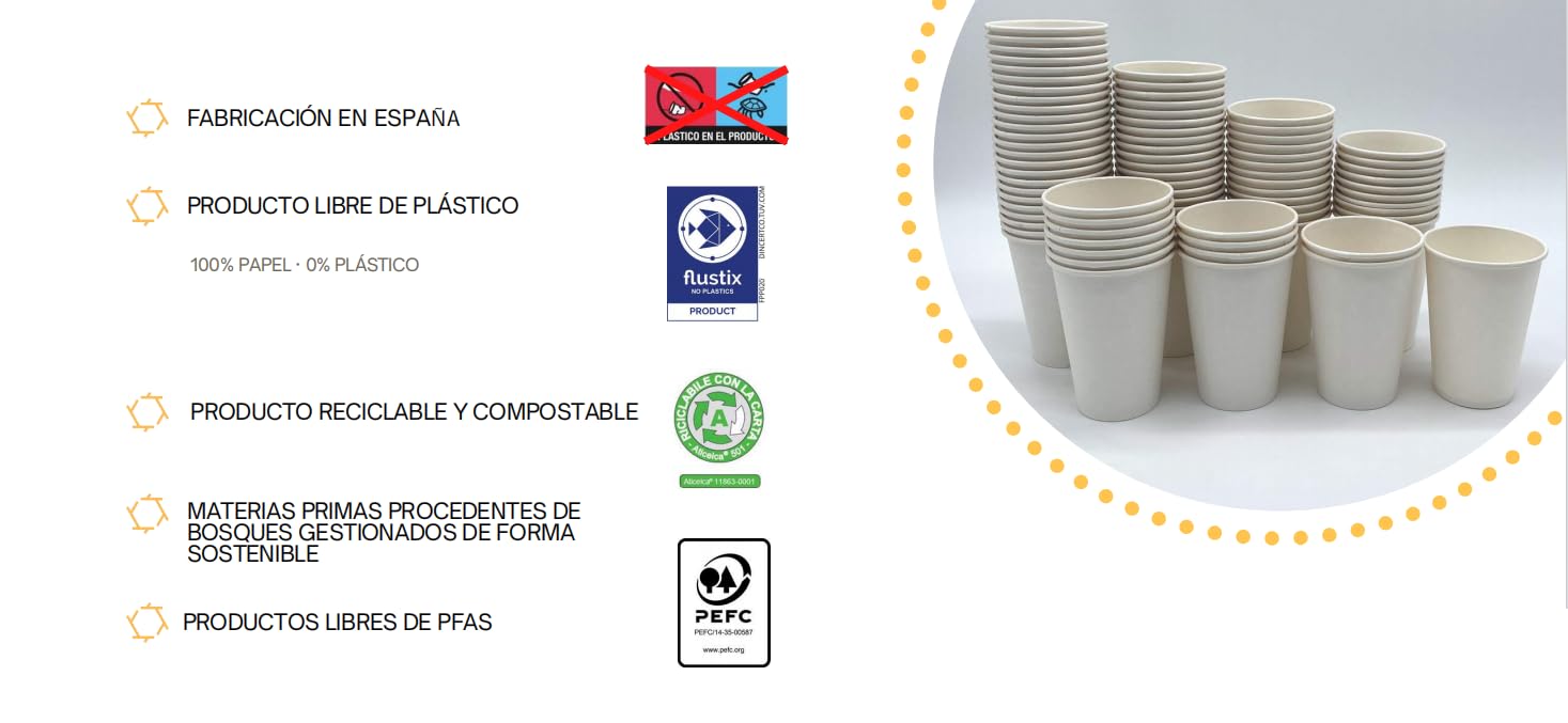 Vasos de Cartón Desechables 4/8/12/16oz Vasos De Papel Biodegradables Compostables Ecológicos Vasos Desechables para Agua Bebidas Calientes y fría (500, 16oz/480ml)
