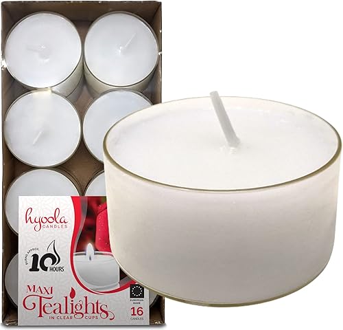 Hyoola Velas de té – Paquete de 16 – Velas gigantes blancas sin perfume – Larga combustión – 10 horas