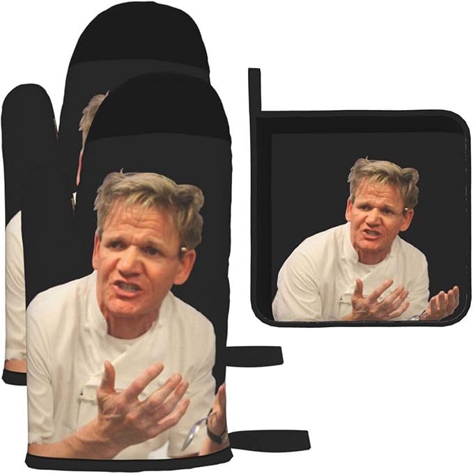 Kousaka Gordo-N Rams-Ay Oven Mitts and Potholders Heat Resistant with Cotton Neoprene Silicone Non-Slip Kitchen Set for BBQ Cooking Baking Grilling