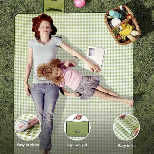 Picnic Blanket Outdoor Extra Large Picnic Mat 80"X60" Camping Blanket Beach Blanket Foldable Waterproof Sand Mat Hiking Travel Family Concerts(Green)