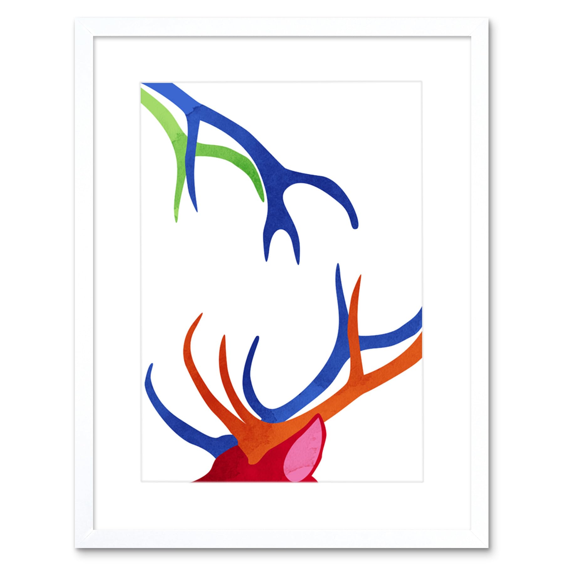 Wee Blue Coo Bright Colourful Scottish Wildlife Deer Antlers Framed Art Print