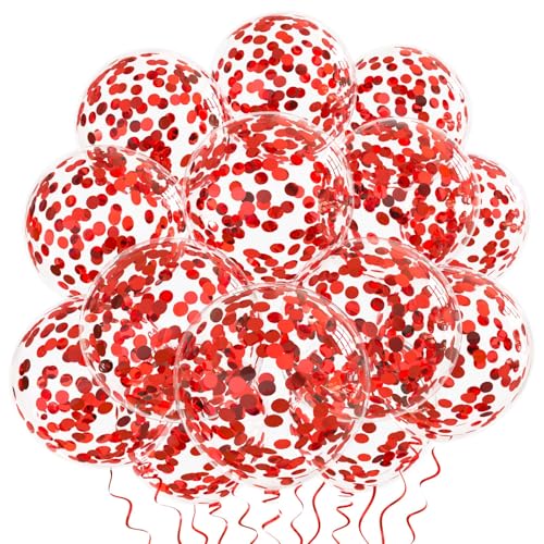 Image of Red Confetti Balloons, 25 Pcs Thickened 12 Inch Clear Latex Balloon with Confetti Inside for Graduation Decorations Engagement Bridal Shower Party Baby Shower Birthday Party Decorations Supplies