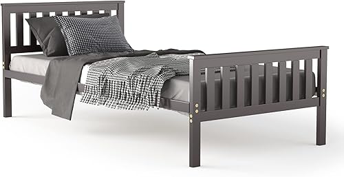 Miniatura 15 de NAFORT Base de cama de plataforma de madera individual con cabecero, base de madera maciza y soporte de listones de madera fuerte, base de colchón,