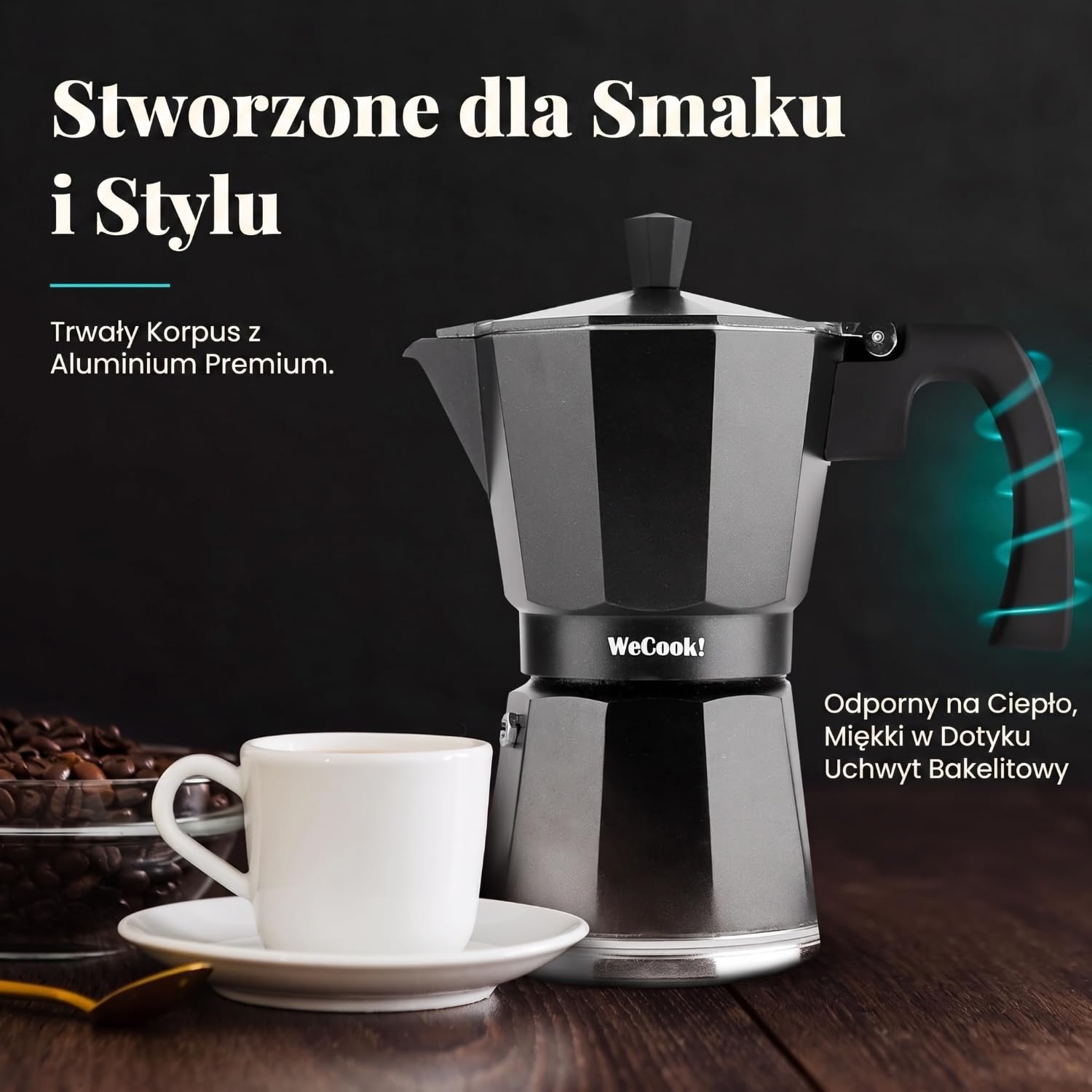 WECOOK! - 9 filiżanek włoskiego zaparzacza do kawy do espresso na indukcję | stal nierdzewna do płyt ceramicznych, indukcji Caffettiera | aluminiowy ekspres do espresso, mały, zawór bezpieczeństwa