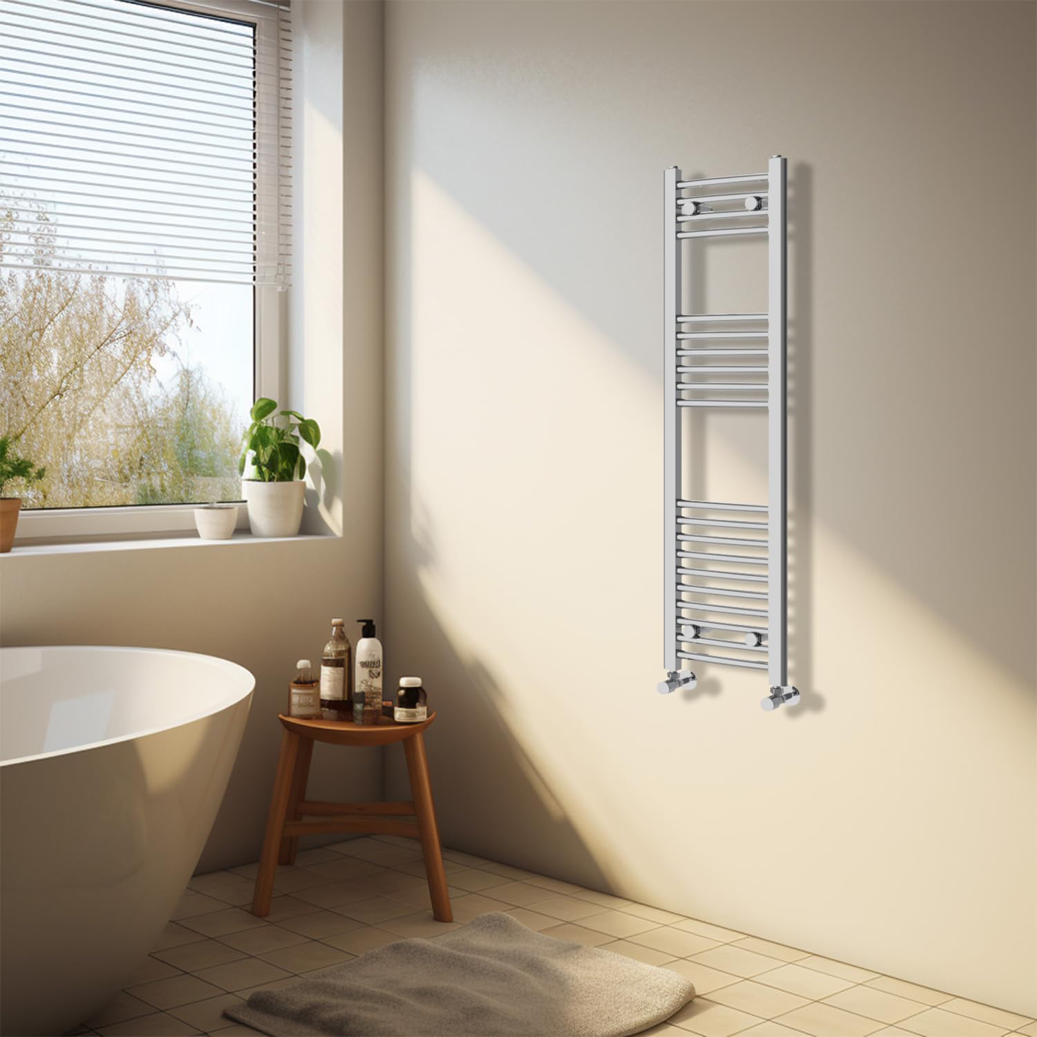 NRG Chrome Heated Towel Rail Curved Designer Bathroom Radiator - 1200×300mm